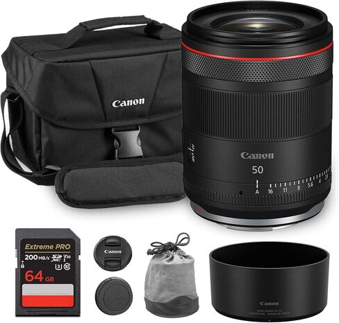 عدسة كانون RF 50 ملم f/1.4 L VCM | L-Series Standard Prime مع فتحة f/1.4 ساطعة وNano USM وتثبيت الصورة | للصور الشخصية وتصوير حفلات الزفاف (6908C002) + حقيبة كتف + بطاقة سعة 64 جيجابايت in Kuwait
