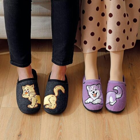 شباشب للنساء والرجال مع نمط حيواني لطيف وتطريز للقطط والكلاب، أحذية منزلية من الإسفنج الذكي للشتاء الدافئ in Kuwait