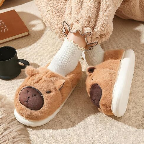 شباشب Ohjijinn Capybara - شباشب قطيفة لطيفة على شكل حيوانات أحذية شتوية دافئة لغرفة النوم في الأماكن المغلقة للنساء والفتيات in Kuwait