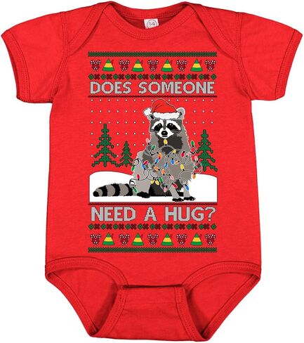Does Someone Need a Hug? Funny Santa Trash Panda Raccoon Ugly Christmas Baby Creeper Boys Girls Infant Bodysuit in Saudi Arabia
