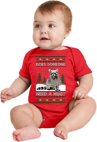 Does Someone Need a Hug? Funny Santa Trash Panda Raccoon Ugly Christmas Baby Creeper Boys Girls Infant Bodysuit in Saudi Arabia