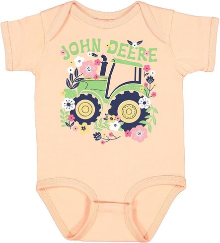 John Deere Infant Girls Tractor Flowers Short Sleeve Bodysuit Onesie - Peachy in Saudi Arabia