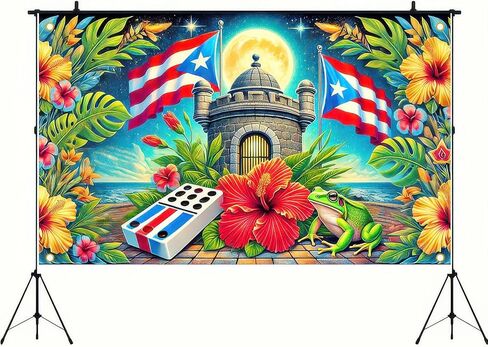 Puerto Rico Flag Frog Backdrop Banner 71x43 Inch Indoor Outdoor Party Decor Puerto Rico Events Festivals Wall Banner Hibiscus and Frog Design for Home and Events in Saudi Arabia