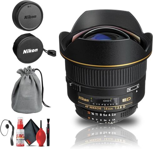 عدسة Nikon AF NIKKOR مقاس 14 مم f/2.8D ED عدسة أساسية فائقة الاتساع (1925) + حافظة للغطاء + مجموعة تنظيف (متجددة) in Saudi Arabia