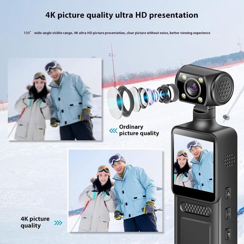 كاميرا الجيب المحمولة 4K المحمولة 180 درجة الدورية المحمولة مسجل فيديو رقمي ركوب الدراجات الرياضية كاميرا الفيديو الرياضية in Kuwait