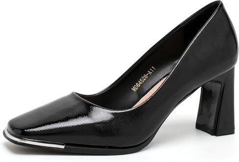 Women's Square Toe Block Heels with Metal Accent, Elegant Slip-On Dress Pumps in Saudi Arabia