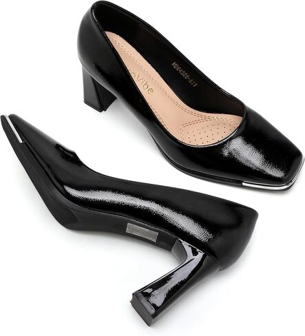Women's Square Toe Block Heels with Metal Accent, Elegant Slip-On Dress Pumps in Saudi Arabia