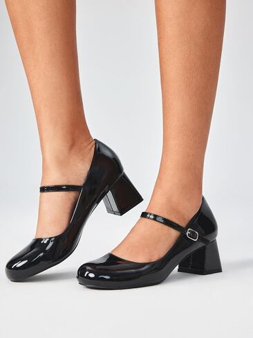 CIDER Patent Leather Chunky Heeled Mary Jane Shoes in Saudi Arabia