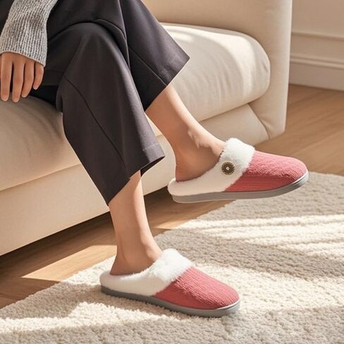 Women's Fuzzy House Slippers Comfy Bedroom Slippers Warm Memory Foam Lightweight House Shoes in Saudi Arabia