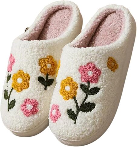Women's Floral House Slippers Plush Memory Foam Indoor with Non-Slip Sole Camellia Daisy Fall Slippers in Saudi Arabia