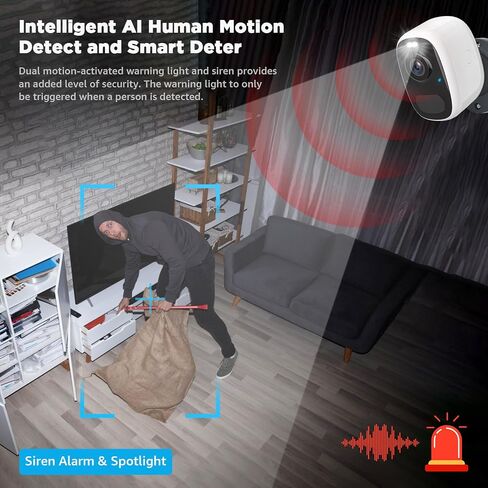 2K Wireless WiFi Surveillance Camera Battery, 4MP Indoor Camera with Magnetic Base, Colour Night Vision, AI & PIR Motion Detection, Two-Way Audio, IP65 Waterproof in Saudi Arabia