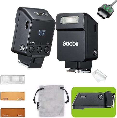 Godox IT22 N TTL Mini Flash, iT22N IT22 for Nikon, GoDox TTL Flash, 700+ Flashes /1.5 s Recycling/1/32～1/1, Adjustable in ±1/3 Increments/USB-C Charging/HotShoe Trigger, W/Spreader&Color Filters in Saudi Arabia