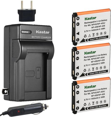 بطارية Kastar (3 عبوات) ومجموعة شاحن لـ Fujifilm NP-45 NP-45A NP-45B NP-45S وFujifilm FinePix XP20 XP22 XP30 XP50 XP60 XP70 XP80 XP90 T350 T360 T400 T500 T510 T550 T560 JX500 JX520 JX550 JZ310 in Kuwait