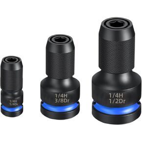 مجموعة محولات لقمة محرك الصدمات من Gerywolf 3 قطع، 1/2، 3/8، و1/4 بوصة محرك أنثى إلى محولات مقبس سداسية 1/4 بوصة، محول مفتاح ربط الصدمات لمحركات مفتاح السقاطة، ظرف لقمة التأثير، ظرف سريع التغيير in Kuwait