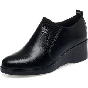 Leather Wedge Loafers for Women Vintage Round Toe Comfortable Elasticity Slip On Soft Platform Walking Shoes for Daily Driving Work Mom Shoes in Kuwait