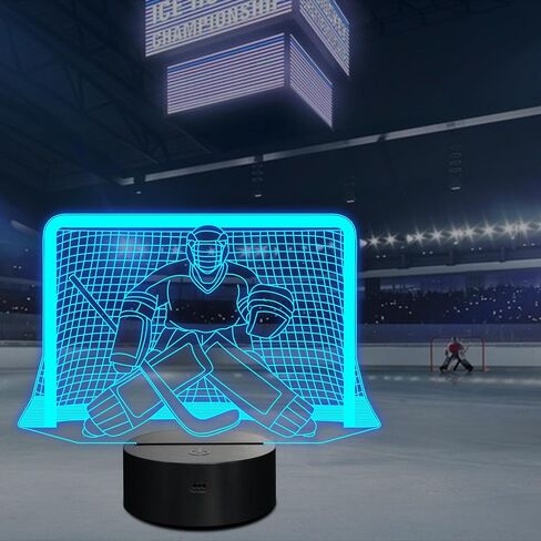 Ice Hockey Night Light, 3D LED Optical Illusion Lamp with Remote Control and Timer, Perfect Christmas and Birthday Gift Idea for Boys, Kids, and Teen in Kuwait