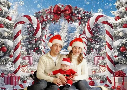 Merry Christmas Candy Cane Backdrop for Photography Winter Snow Scenery Christmas Tree Photo Background Xmas Holiday New Year Eve Family Party Decoration Banner Supplies (82x59 inch (7x5FT)) in Saudi Arabia