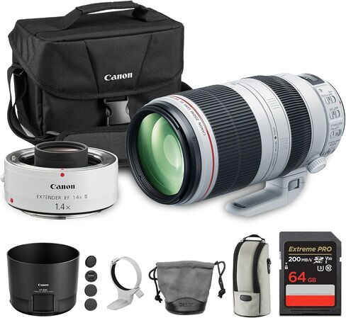 Canon EF 100-400mm f/4.5-5.6L is II USM Lens |L-Series Telephoto Zoom with Image Stabilization & Fast Autofocus |Ideal for Sports, Wildlife & Travel(9524B002) + Extender EF 1.4X III + Bag + 64GB Card in Saudi Arabia