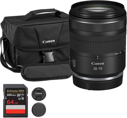 Canon RF 28-70mm f/2.8 is STM Lens | Standard Zoom with Bright f/2.8 Aperture, Image Stabilization & Smooth STM Autofocus | for Portraits, Weddings, & Travel Photography (6535C002) + Bag + 64GB Card in Saudi Arabia