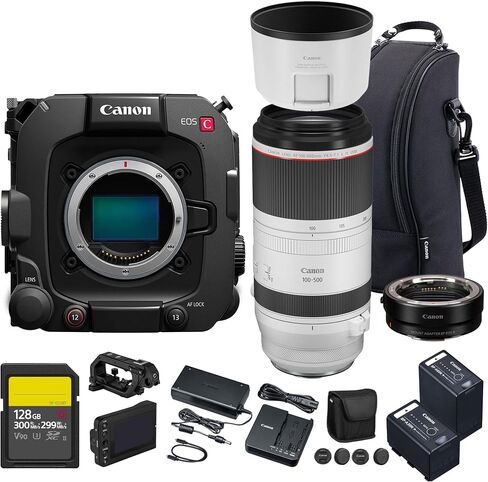 Canon EOS C400 6K Full Frame Cinema Camera with RF Mount, Triple Base ISO, Internal Cinema RAW Light, Compact Design (6388C002) + Canon RF 100-500mm f/4.5-7.1L Lens + 128GB Card + Adapter EF-EOS R in Saudi Arabia