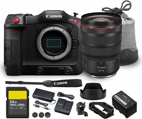 Canon EOS C70 Cinema Camera Kit | 4K Super 35mm Sensor with RF 24-70mm f/2.8 Lens | Professional Video Production Compact Cinema (4507C017) + 64GB Card in Saudi Arabia