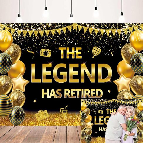 XCKALI The Legend Has Retired Backdrop Black Gold Happy Retirement Photography Background Farewell Retirement Party Decoration Photo Banner 7X5FT in Saudi Arabia