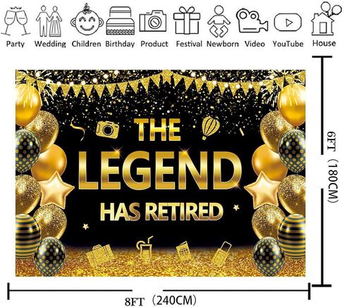XCKALI The Legend Has Retired Backdrop Black Gold Happy Retirement Photography Background Farewell Retirement Party Decoration Photo Banner 7X5FT in Saudi Arabia