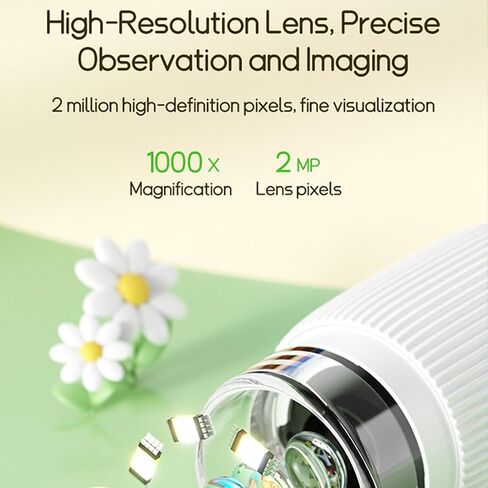 Lens Microscope Toy, 2" IPS Screen 1000x Handheld Digital Microscopes HD Portable Microscopes, Magnifier for Science Edu Fun, Mini Magnifier for Exploration (White) in Saudi Arabia