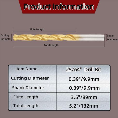 59/64" Drill Bit, M2 High Speed Steel Titanium Coated 59/64 Inch Drill Bits Set for Metal Stainless Steel, 1/2" Reduced Shank in Kuwait