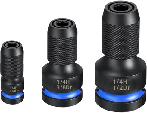 مجموعة محولات لقمة محرك الصدمات من Gerywolf 3 قطع، 1/2، 3/8، و1/4 بوصة محرك أنثى إلى محولات مقبس سداسية 1/4 بوصة، محول مفتاح ربط الصدمات لمحركات مفتاح السقاطة، ظرف لقمة التأثير، ظرف سريع التغيير in Kuwait