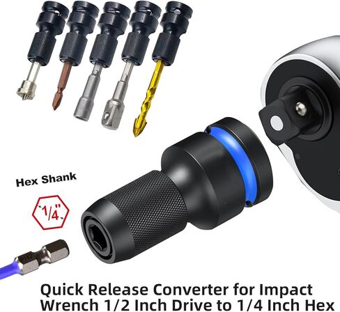 مجموعة محولات لقمة محرك الصدمات من Gerywolf 3 قطع، 1/2، 3/8، و1/4 بوصة محرك أنثى إلى محولات مقبس سداسية 1/4 بوصة، محول مفتاح ربط الصدمات لمحركات مفتاح السقاطة، ظرف لقمة التأثير، ظرف سريع التغيير in Kuwait