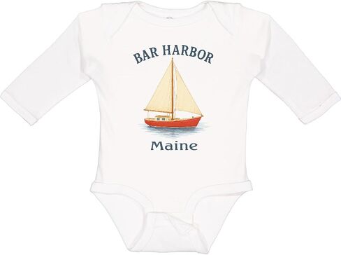 inktastic Bar Harbor Maine Sailboat Illustration Long Sleeve Creeper in Saudi Arabia