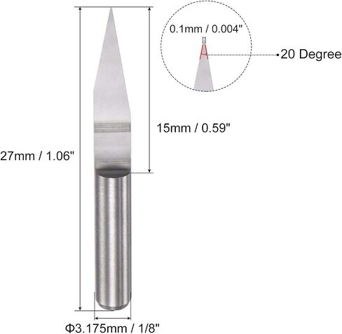 Wood Engraving Router Bit, 1/8" 3.175mm Shank 0.1mm Tip 20 Degree Solid Carbide CNC 3D Milling Cutter, for Carving Acrylic PVC MDF Plastic, 2pcs in Saudi Arabia