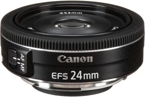 عدسة كانون EF-S 24 ملم f/2.8 STM | برايم صغير الحجم ذو زاوية واسعة مع فتحة f/2.8 ساطعة وتركيز تلقائي سلس | للتصوير الفوتوغرافي أثناء السفر والشوارع واليومي (9522B002) + محول EF-EOS R + حقيبة + بطاقة سعة 64 جيجابايت in Kuwait