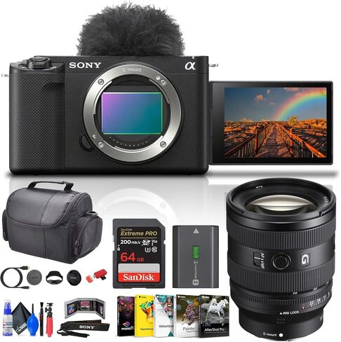 Sony Alpha ZV-E1 Full-Frame Vlog Mirrorless Lens Camera (Black) (ILCZVE1/B) FE 20-70mm G Lens + 64GB Card + Corel Photo Software + Card Reader + Case + Flex Tripod + Cleaning Kit (Renewed) in Saudi Arabia