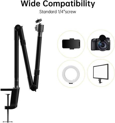 Flexible Three-Section Metal Desktop Stand 2kg Load-Bearing with Ball Head Long arm Camera Aluminum Stand in Saudi Arabia