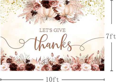 MEHOFOND 7x5ft Let's Give Thanks Backdrop Happy Thanksgiving Party Backdrop Autumn Bohemia Pink White Floral Pumpkins Friendsgiving Party Decorations Banner Fall Thanksgiving Dinner Photo Props in Saudi Arabia