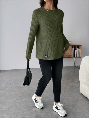Women's Maternity Clothes Ribbed Knit T Shirts Long Sleeve Crew Neck T-Shirts in Saudi Arabia