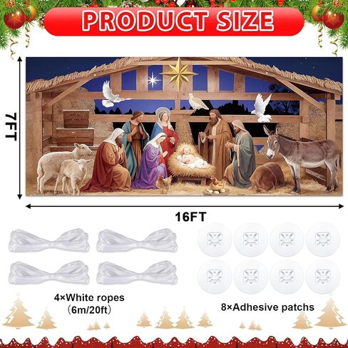 16x7ft Christmas Garage Door Banner Nativity Garage Door Covers Large Holy Nativity Stable Scene Christmas Backdrop Decorations for Winter Church Xmas Eve Holiday Outdoor Wall Decor(Religious) in Saudi Arabia
