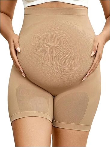 OYOANGLE Women's Maternity High Waisted Butt Lifting Short Leggings Tummy Control Workout Yoga Shapewear Shorts in Saudi Arabia