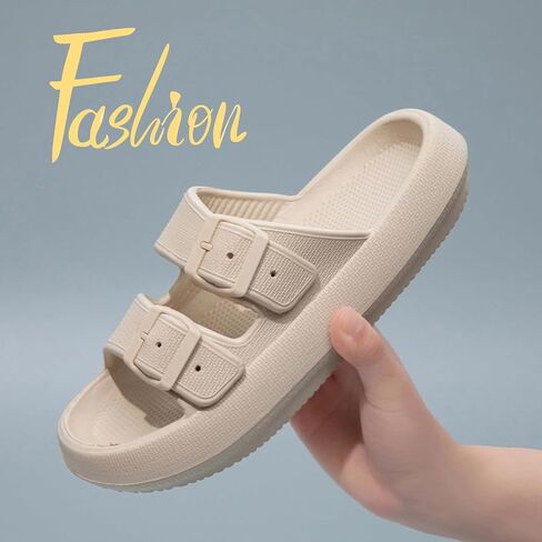 Cloud Pillow Slides for Women Double Buckle Adjustable Sandals Non-Slip Slippers Indoor & Outdoor in Saudi Arabia