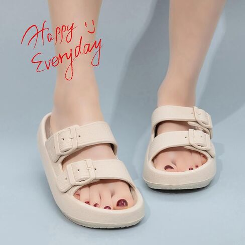 Cloud Pillow Slides for Women Double Buckle Adjustable Sandals Non-Slip Slippers Indoor & Outdoor in Saudi Arabia