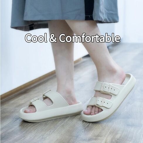 Cloud Pillow Slides for Women Double Buckle Adjustable Sandals Non-Slip Slippers Indoor & Outdoor in Saudi Arabia