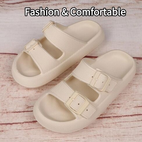 Cloud Pillow Slides for Women Double Buckle Adjustable Sandals Non-Slip Slippers Indoor & Outdoor in Saudi Arabia