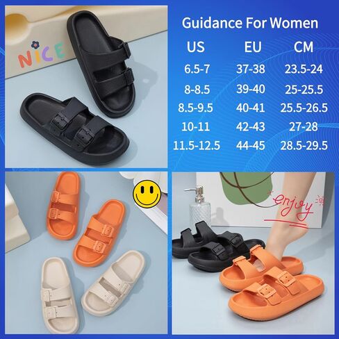 Cloud Pillow Slides for Women Double Buckle Adjustable Sandals Non-Slip Slippers Indoor & Outdoor in Saudi Arabia