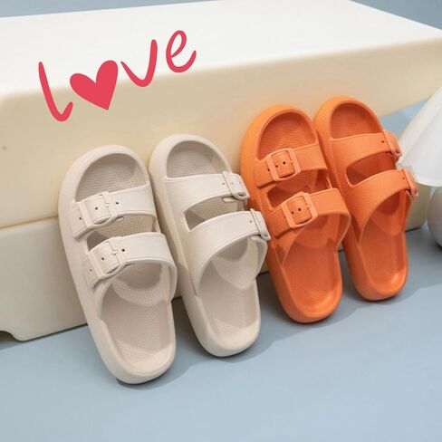 Cloud Pillow Slides for Women Double Buckle Adjustable Sandals Non-Slip Slippers Indoor & Outdoor in Saudi Arabia