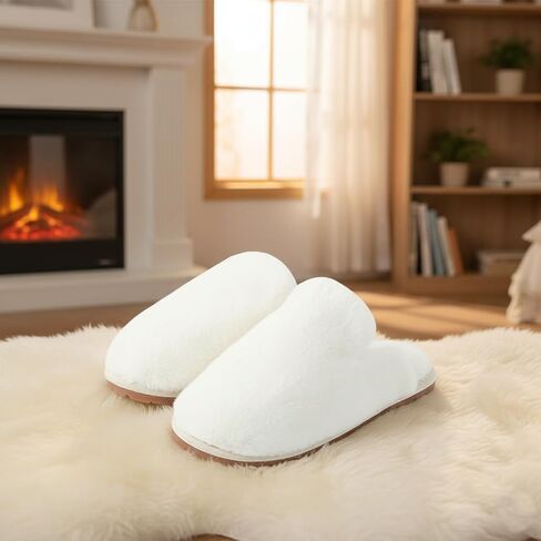 Women's Cozy Plush Slippers, Fluffy Faux Fur Open-Toe Slides with Cushioned Insole, Flexible Anti-Skid Rubber Sole, Indoor Outdoor House Shoes in Saudi Arabia
