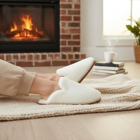 Women's Cozy Plush Slippers, Fluffy Faux Fur Open-Toe Slides with Cushioned Insole, Flexible Anti-Skid Rubber Sole, Indoor Outdoor House Shoes in Saudi Arabia