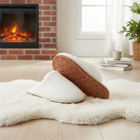Women's Cozy Plush Slippers, Fluffy Faux Fur Open-Toe Slides with Cushioned Insole, Flexible Anti-Skid Rubber Sole, Indoor Outdoor House Shoes in Saudi Arabia