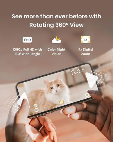 كاميرا Furbo 360° للقطط: كاميرا أمان للحيوانات الأليفة مع تنبيهات المواء، عرض دوار، علاج القذف مع تطبيق الهاتف، مراقبة المنزل الذكي كيتي، مكبر صوت ثنائي الاتجاه، لا حاجة إلى اشتراك. ميزات الرؤية والتحدث والرمي القياسية in Kuwait